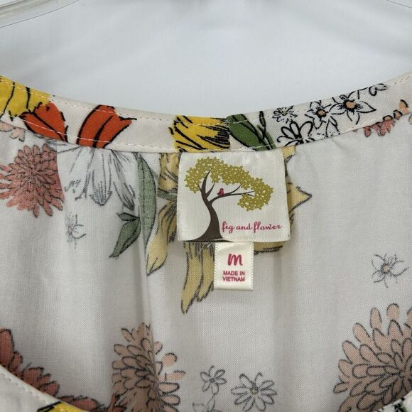 Fig & Flower Boho Peasant Top White Lace Long Slit Balloon Sleeves Yellow Size M - Picture 9 of 10
